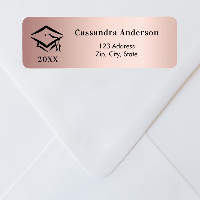 Graduation cap rose gold return address (Creator Uploaded)