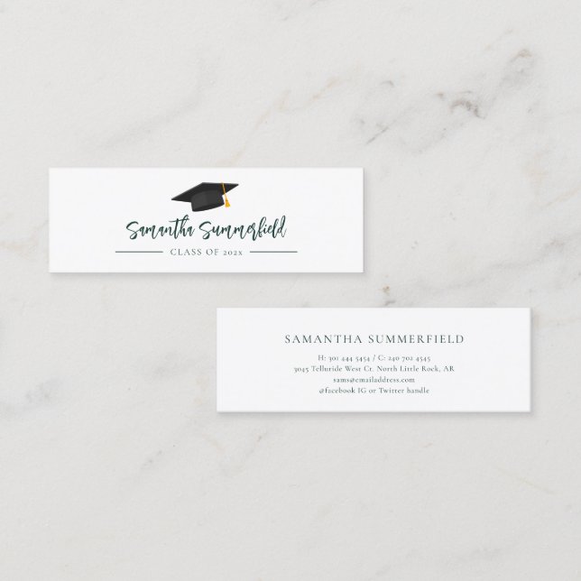 Graduation Cap Script Graduate Name Calling Mini Business Card (Front/Back)