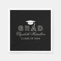 Graduation Cap Silver & Black Elegant Grad Party