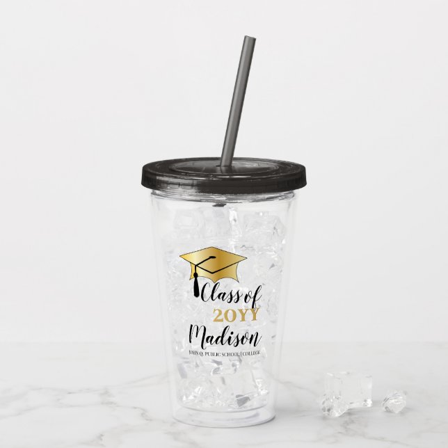 Graduation Cap - Tassel Black Gold Class Year Acrylic Tumbler (Back Ice)