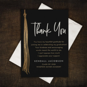 Graduation Cap Tassel Gold Black Modern Thank You Card