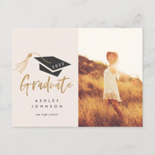 Graduation Cap Tassel Gold Foil Photo 2022 Announc Announcement Postcard