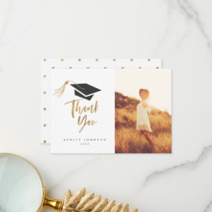 Graduation Cap Tassel Gold Foil Thank You Photo Card