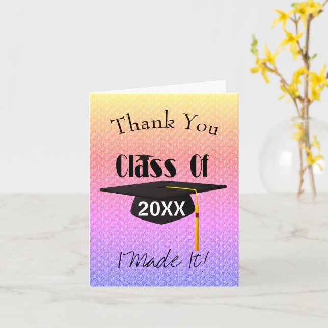 Graduation Cap Tassel I Made It Thank You Card (Yellow Flower)