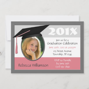 Graduation Cap & Tassel Photo Pink Invitations