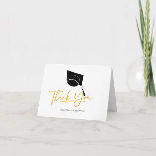 Graduation Cap Tassel Typography Faux Gold Thank You Card