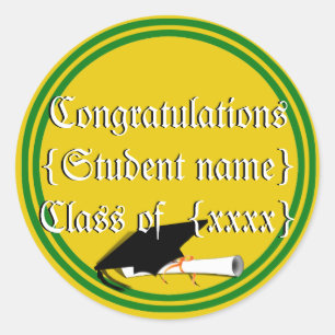 Graduation Cap Tilt School Colours Green And Gold Classic Round Sticker