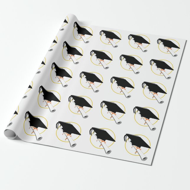 Graduation Cap Tilt  With  Diploma Wrapping Paper (Unrolled)