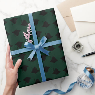 Graduation cap topper pattern dark green elegant wrapping paper