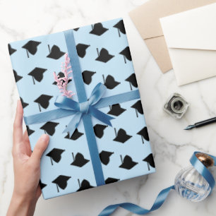 Graduation cap topper pattern light blue modern wrapping paper