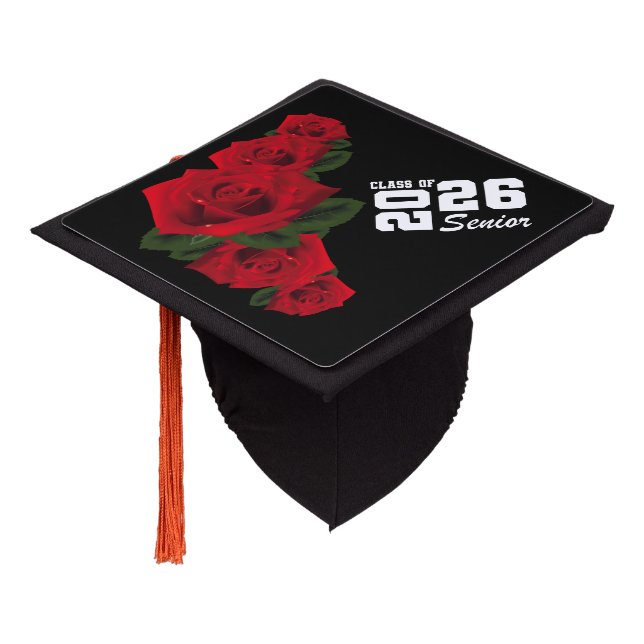 Graduation Cap Topper Red Roses (Angled)