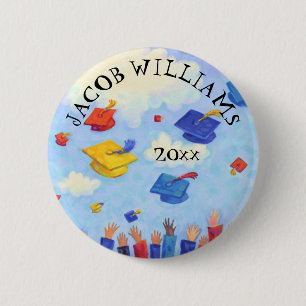 Graduation Cap Toss Add Name and Year 2 Inch Round Button