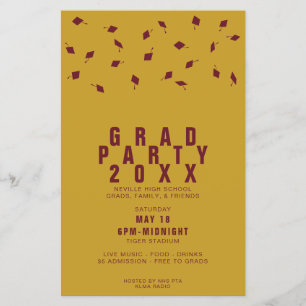 Graduation Cap Toss Maroon & Gold Grad Party Flyer
