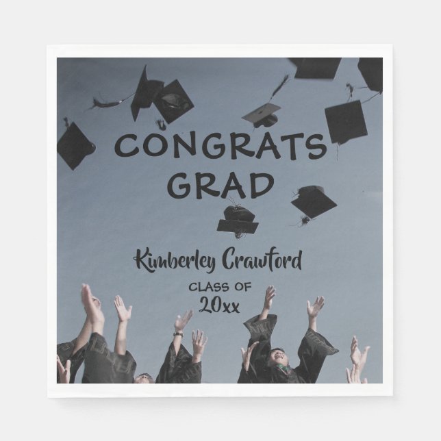 Graduation Cap Toss | Personalized Napkin (Front)