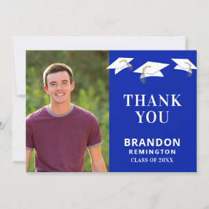 Graduation Cap Toss Royle Blue Gold Graduation Thank You Card
