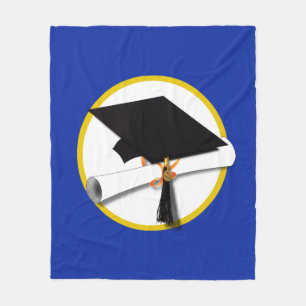 Graduation Cap w/Diploma - Dark Blue Background Fleece Blanket