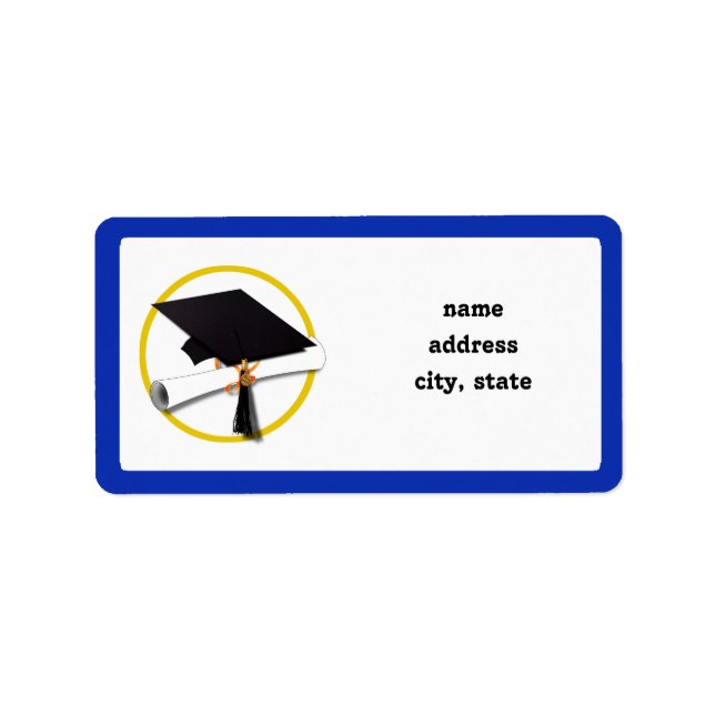 Graduation Cap w/Diploma - Dark Blue Background Label (Front)