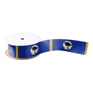 Graduation Cap w/Diploma - Dark Blue Background Satin Ribbon
