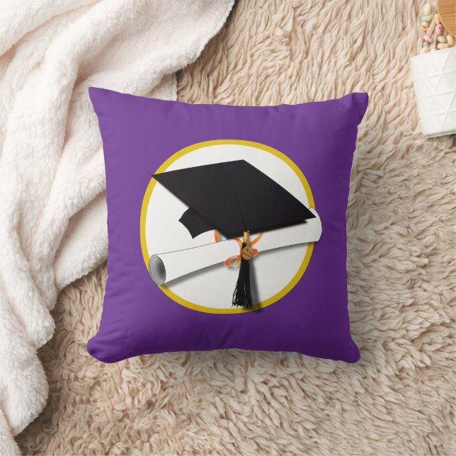 Graduation Cap w/Diploma - Dark Blue Background Throw Pillow (Blanket)