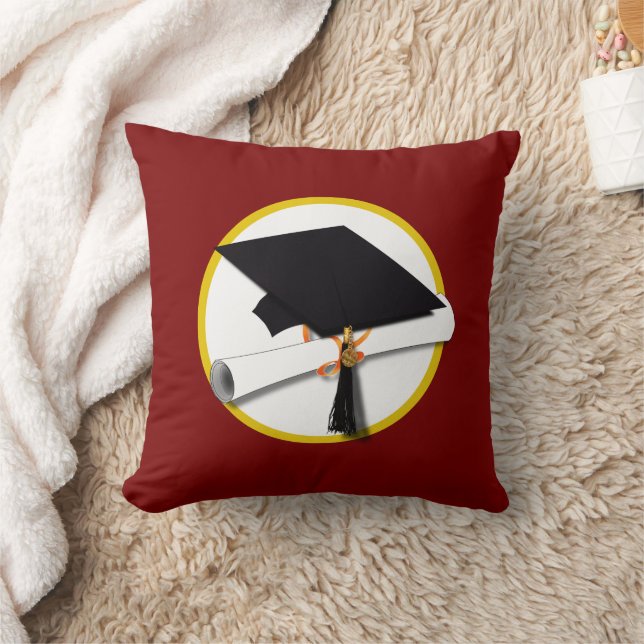 Graduation Cap w/Diploma - Dark Blue Background Throw Pillow (Blanket)