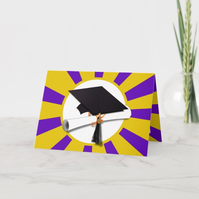 Graduation Cap w/Diploma - Gold & Purple Announcement (Front)