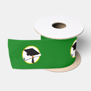 Graduation Cap w/Diploma - Green Satin Ribbon