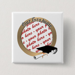 Graduation Cap w/Gold Frame (1) 2 Inch Square Button