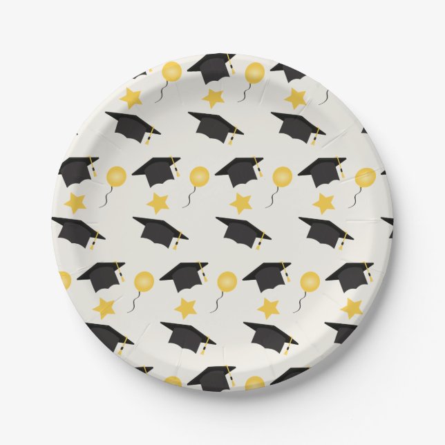 Graduation Cap With Balloons Stars Pattern Paper Plate (Front)