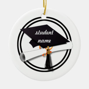 Graduation Cap with Black And White Circle Ceramic Ornament