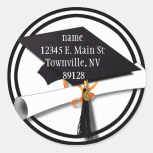 Graduation Cap with Black And White Circle Classic Round Sticker