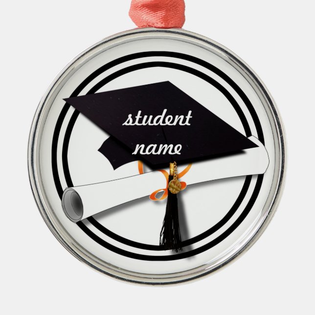 Graduation Cap with Black And White Circle Metal Ornament (Front)