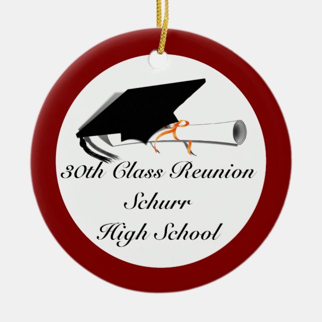 Graduation Cap With Diploma - High School Reunion Ceramic Ornament (Front)