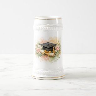 Graduation Cap with Floral Design Beer Stein