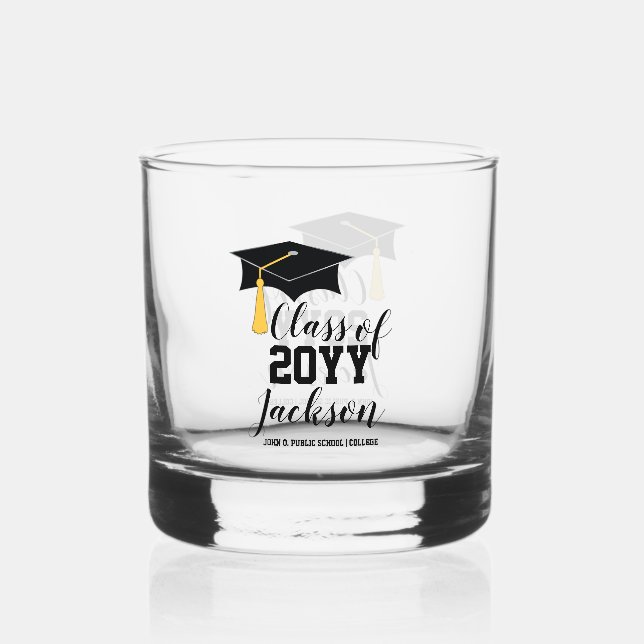Graduation Cap with Tassel Class Year Whiskey Glass (Front)