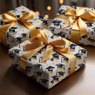 Graduation Caps and Diplomas Grad Celebration Wrapping Paper Sheet