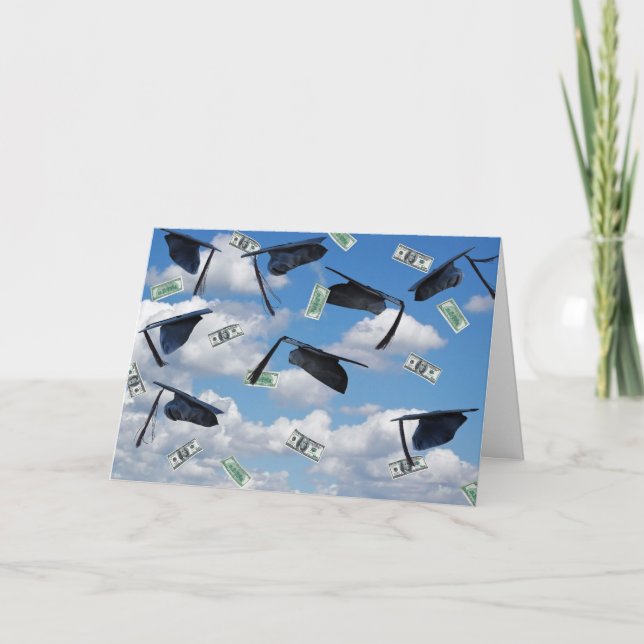 Graduation Caps and Money In Sky Card (Front)