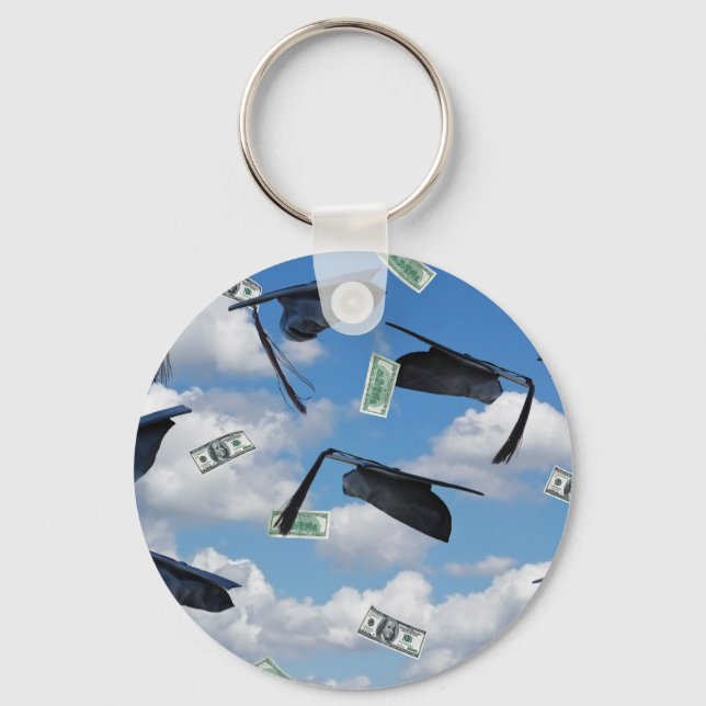 Graduation caps and money in sky keychain (Front)