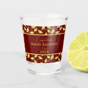 Graduation Caps Congratulations Maroon and Gold Shot Glass