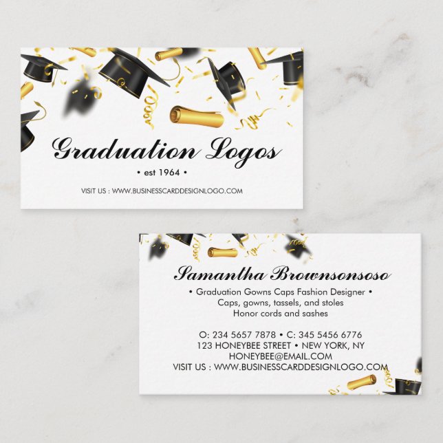 Graduation Caps gowns tassels stoles store Business Card (Front/Back)