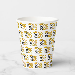 Graduation Caps in Gold and Black Paper Cups