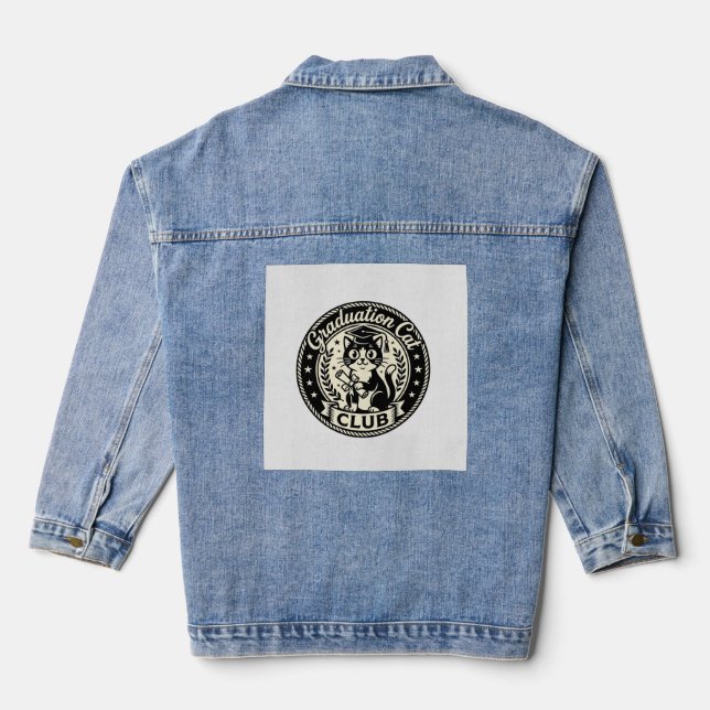 Graduation Cat Funny Cat Graphic - Graduation Cat  Denim Jacket (Back)
