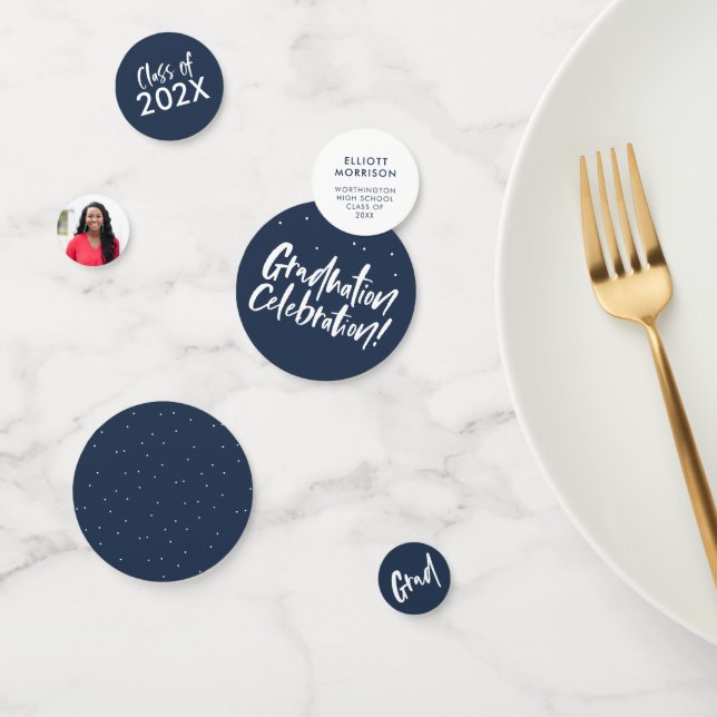 Graduation celebration navy blue grad confetti (Group)