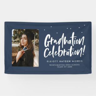 Graduation celebration navy party banner