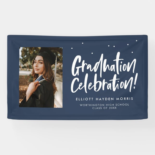 Graduation celebration navy party banner (Horizontal)