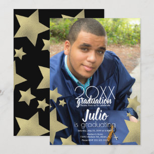 Graduation Celebration  Stars Script Photo Invitation