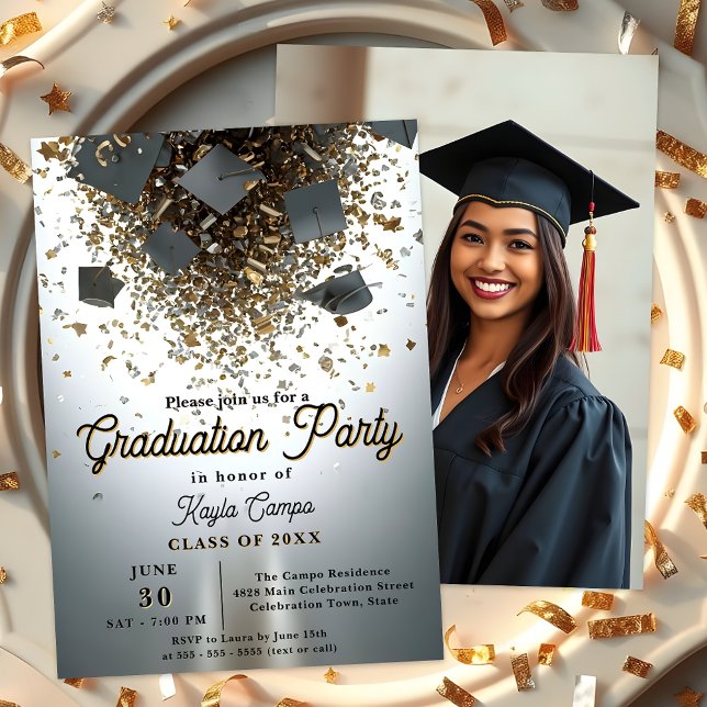 Graduation Celebration with Caps & Confetti Flair  Invitation (Creator Uploaded)