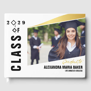 Graduation Ceremony Bash Party Sign in Black White Guest Book