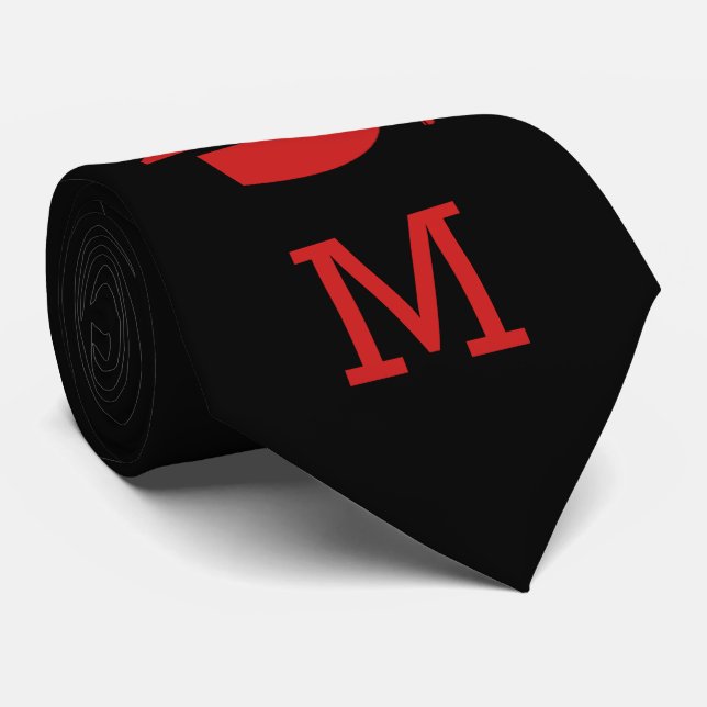 Graduation Ceremony Red Black Grad Cap Monogrammed Tie (Rolled)