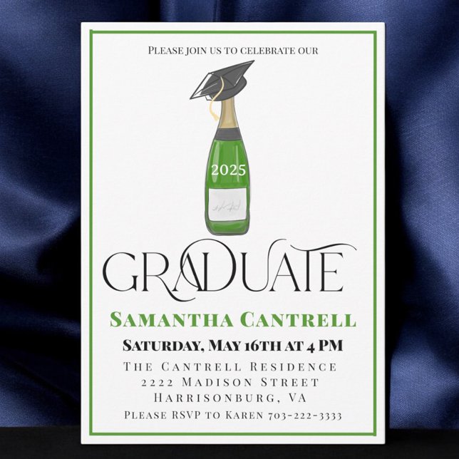 Graduation Champagne with Graduation Cap Class of Invitation (Creator Uploaded)