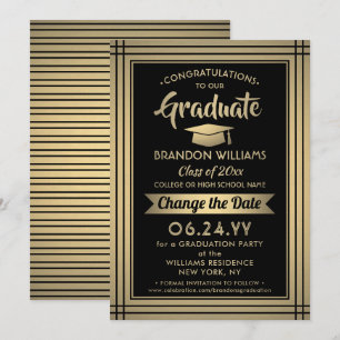 Graduation Change the Date Postponement Black Gold Save The Date